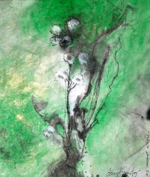 "muguet cologne" mixed media on rice paper, 2011, DSH